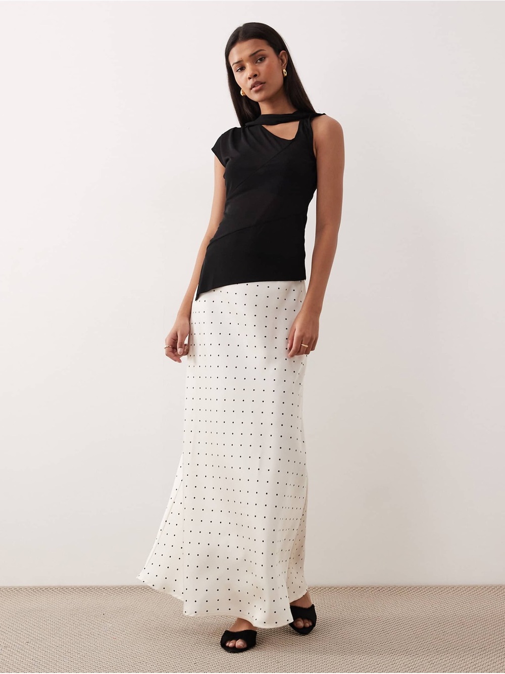 Polka Dot Midi Skirt in White and Black - Hyfve
